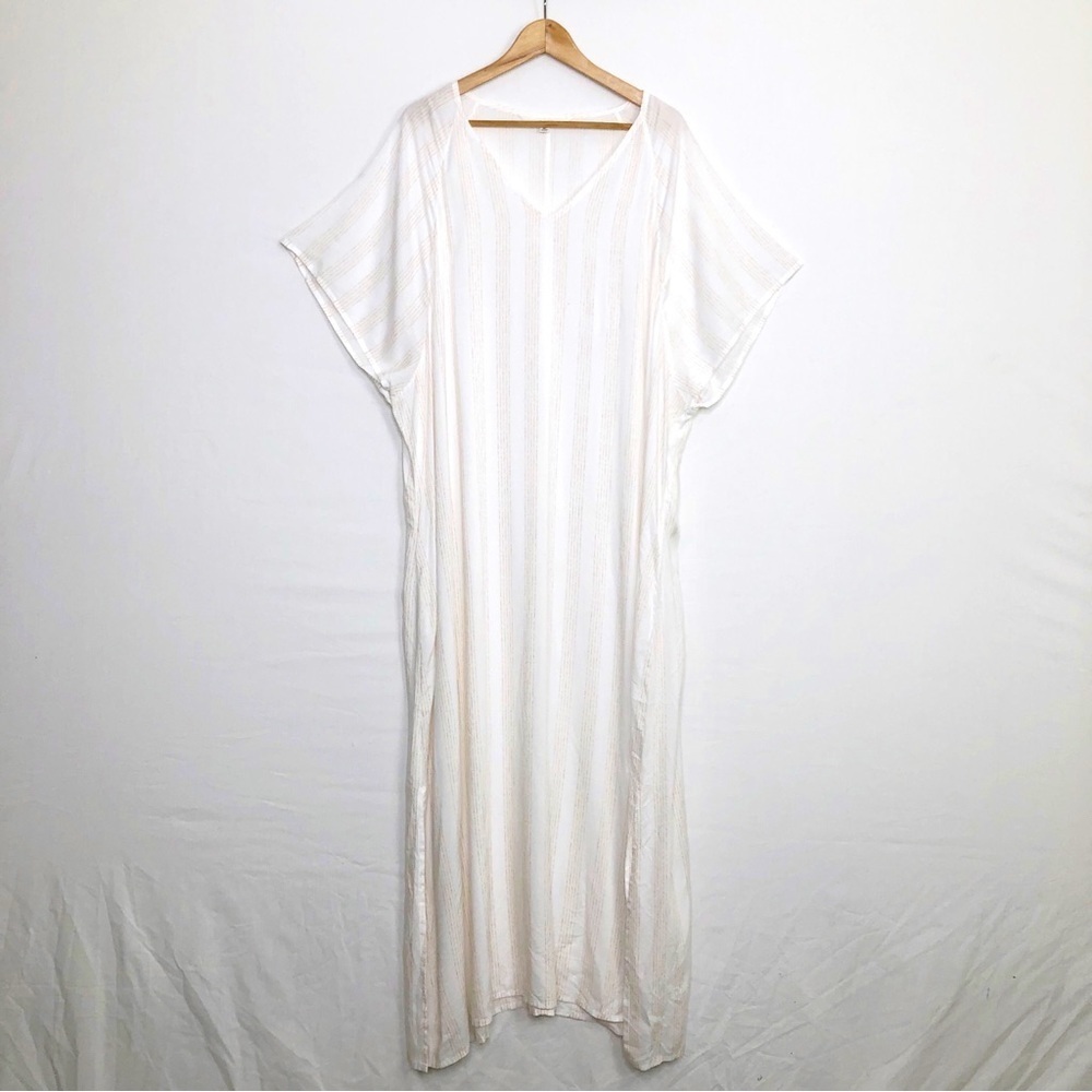 SummerSalt cream & tan graphic pinstripe caftan